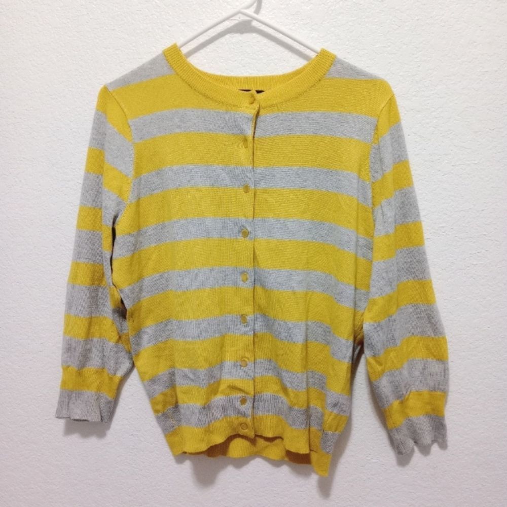 Lyn Women's Yellow Gray Striped Cardigan size Large